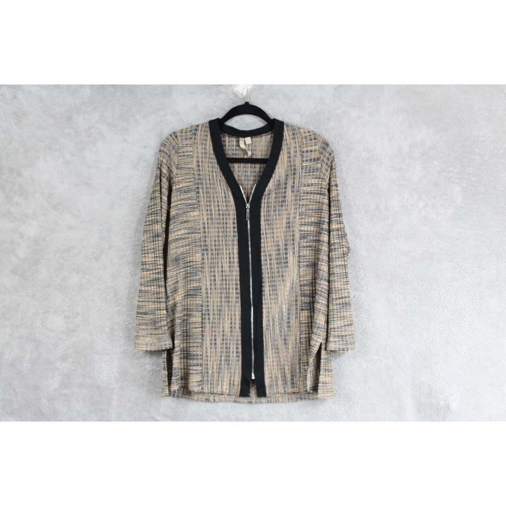 Comfy USA Ribbed Textured Knit Jacket Womens S Brown Blue‎ Zip Lagenlook Mature